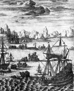 Бой китов на Груманте Из книги Мартенс Ф. Точнейшее описание Гренландии, или Шпицбергена. — Амстердам, 1710 