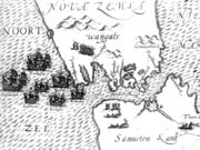 Фрагмент первой карты Новой Земли, составленной по результатам плавания Виллема Баренца. 1598 г.