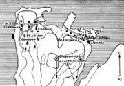 Схема расположения батарей противника на мысе Крестовый Источник: Гортер А. А. и др. Освобождение Восточного Финнмарка, 1944—1945 