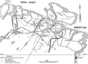 Операция советских войск в октябре 1944 г. Точечной линией обозначена немецкая канатная дорога Петсамо-Лица длиною 55 км. Действовала с осени 1942 г. Из фондов ПКМ 