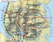 Схема Хибинских гор с туристскими маршрутами «Атлас Мурманской области». 1971 